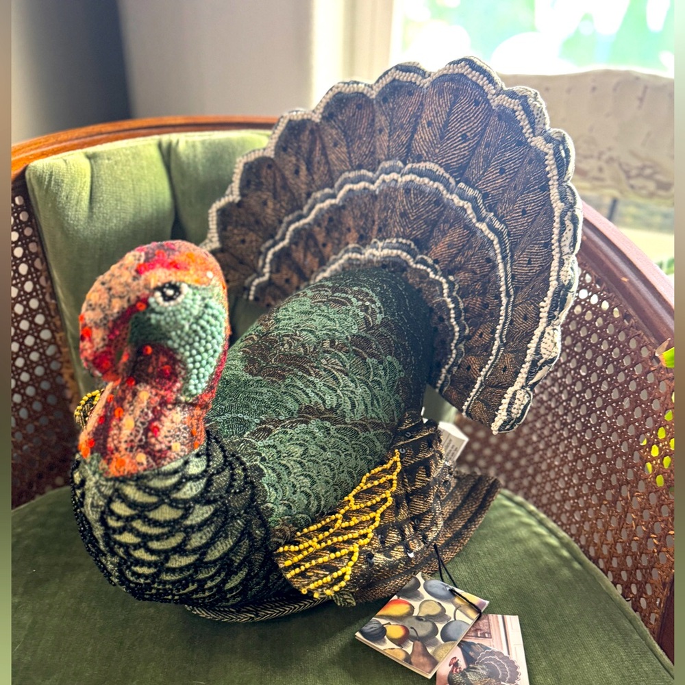 John Derian x Target Beaded Fall Turkey Shaped Pillow Thanksgiving Decor